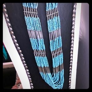 Turquoise and silver beaded necklace